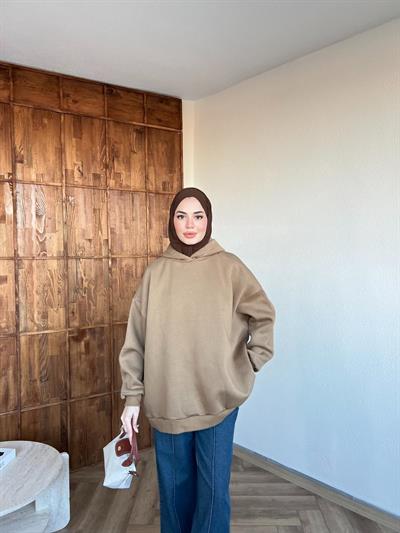 Kapşonlu Qu Sweat Bej