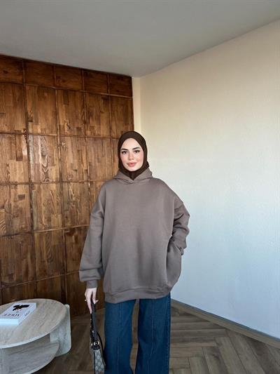 Kapşonlu Qu Sweat Kahverengi