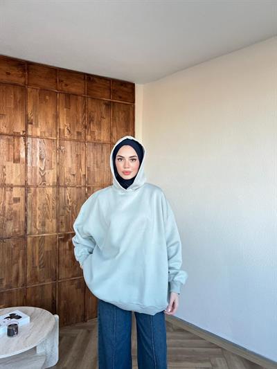 Kapşonlu Qu Sweat Mavi