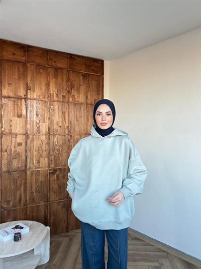 Kapşonlu Qu Sweat Mavi