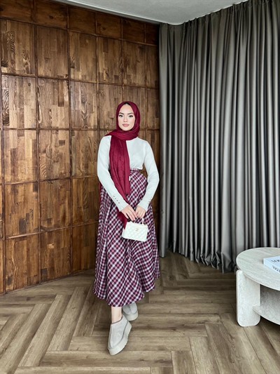 Kareli Vual Etek - Bordo