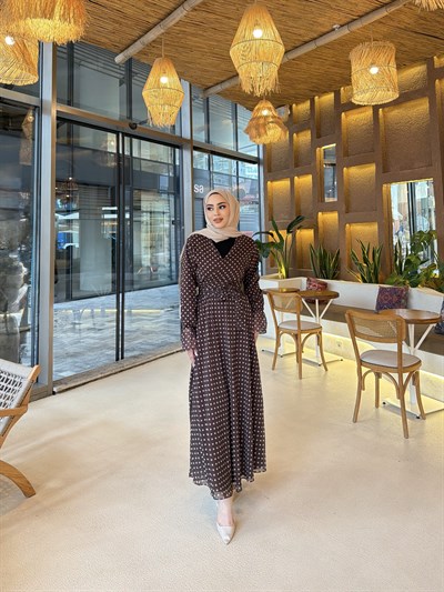 Kavva Puantiye Etek Takım - Kahve