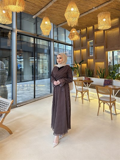 Kavva Puantiye Etek Takım - Kahve