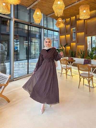 Kavva Puantiye Etek Takım - Kahve