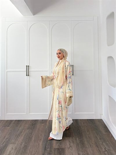 Kelva Abaya Şal Hediyeli - Sarı 