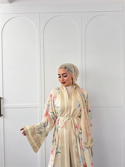 Kelva Abaya Şal Hediyeli - Sarı 