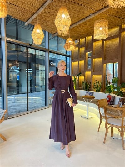 Kemma Broşlu Elbise - Mürdüm
