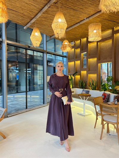 Kemma Broşlu Elbise - Mürdüm