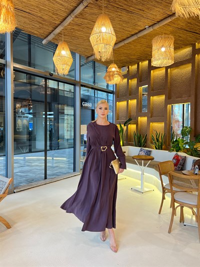 Kemma Broşlu Elbise - Mürdüm