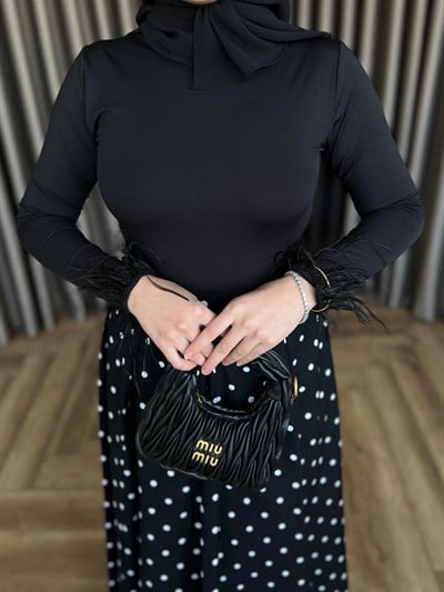 Kolu Tüylü Body - Siyah