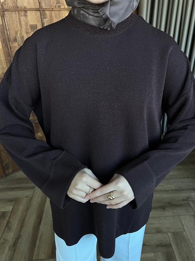 Lea Simli Kolu Kıvırmalı Kazak - Acı Kahve