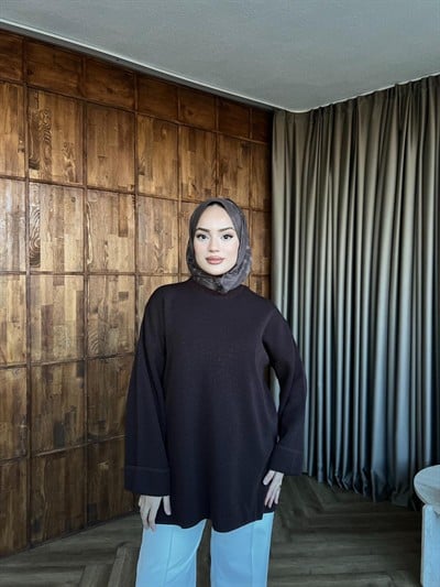 Lea Simli Kolu Kıvırmalı Kazak - Acı Kahve