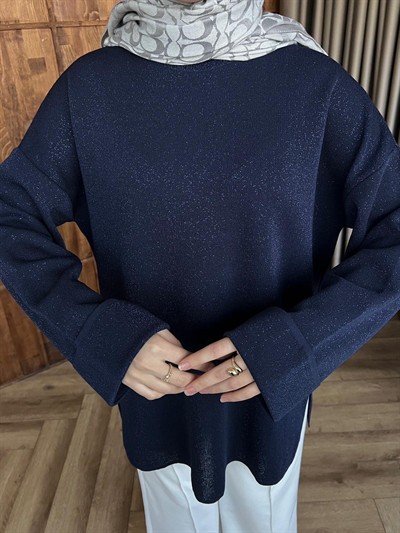 Lea Simli Kolu Kıvırmalı Kazak - Lacivert