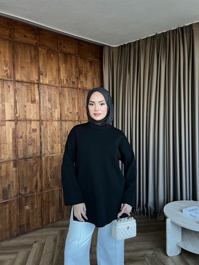 Lea Simli Kolu Kıvırmalı Kazak - Siyah