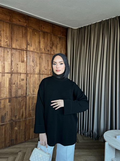 Lea Simli Kolu Kıvırmalı Kazak - Siyah