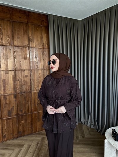 Leis Taşlı Modal Takım - Kahve