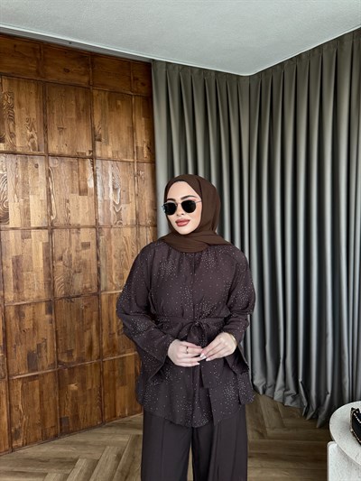 Leis Taşlı Modal Takım - Kahve