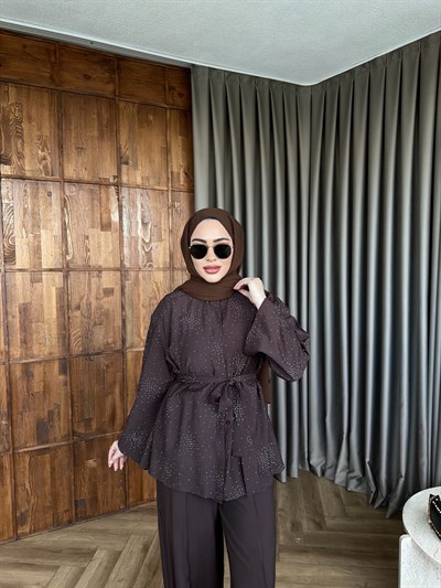 Leis Taşlı Modal Takım - Kahve