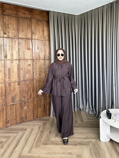 Leis Taşlı Modal Takım - Kahve