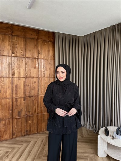 Leis Taşlı Modal Takım - Siyah