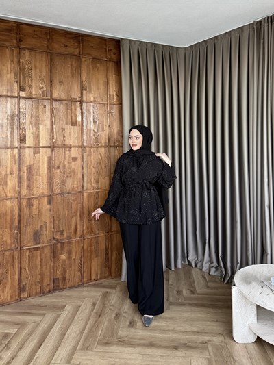 Leis Taşlı Modal Takım - Siyah