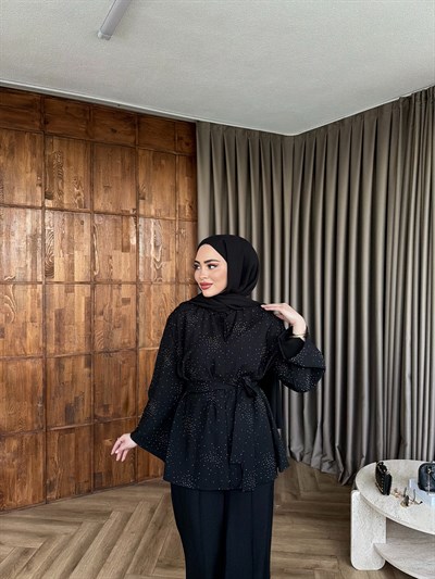 Leis Taşlı Modal Takım - Siyah