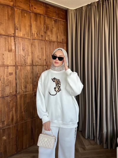 Leopar Pantolonlu Takım - Beyaz