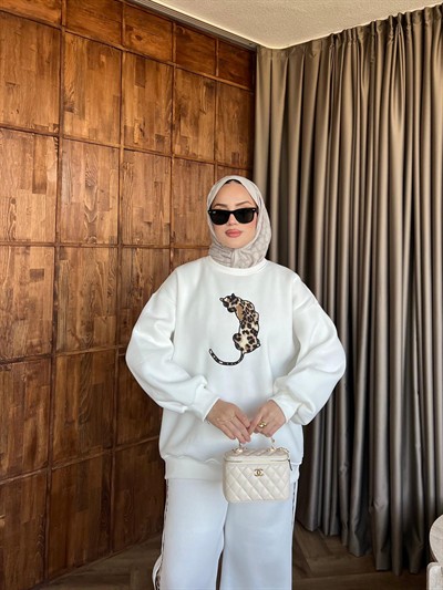 Leopar Pantolonlu Takım - Beyaz