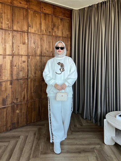 Leopar Pantolonlu Takım - Beyaz