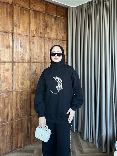 Leopar Pantolonlu Takım - Siyah