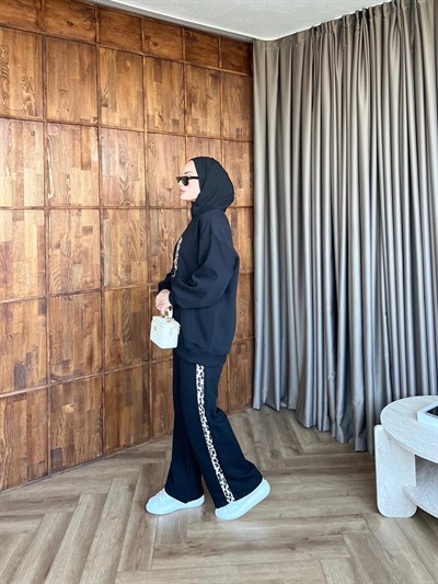 Leopar Pantolonlu Takım - Siyah