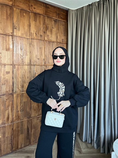Leopar Pantolonlu Takım - Siyah