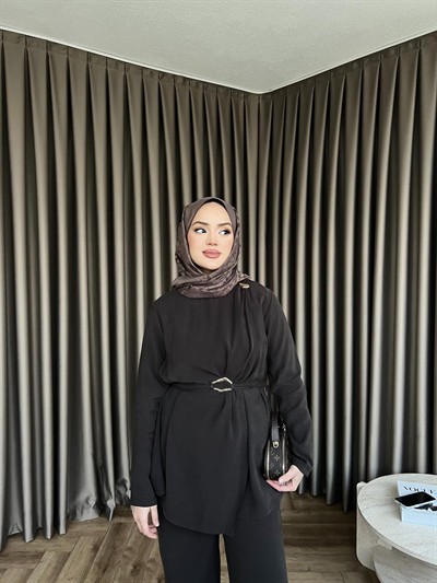 Lesna Broşlu Takım - Kahverengi