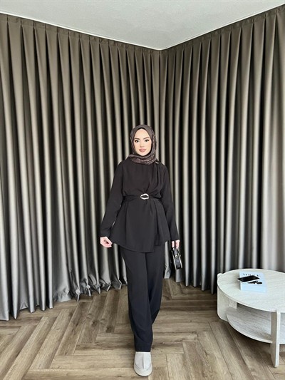 Lesna Broşlu Takım - Kahverengi