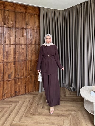 Lessan Broşlu Takım - Kahve