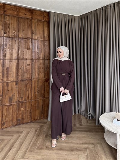 Lessan Broşlu Takım - Kahve