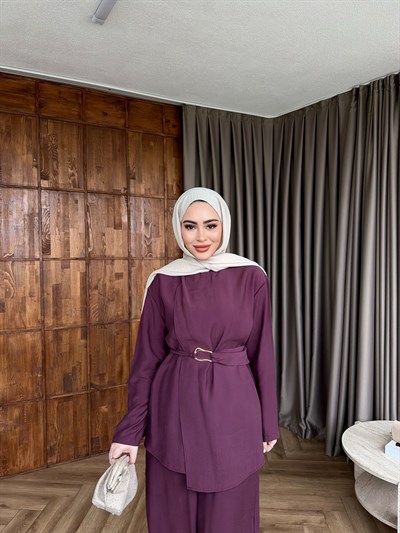 Lessan Broşlu Takım - Mürdüm