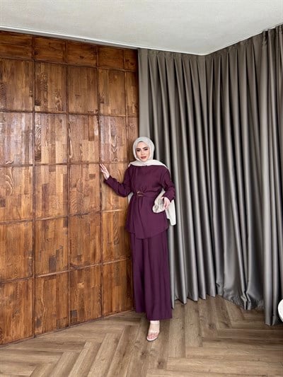 Lessan Broşlu Takım - Mürdüm