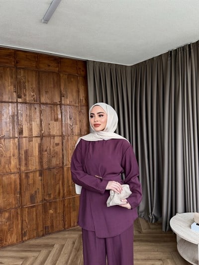 Lessan Broşlu Takım - Mürdüm