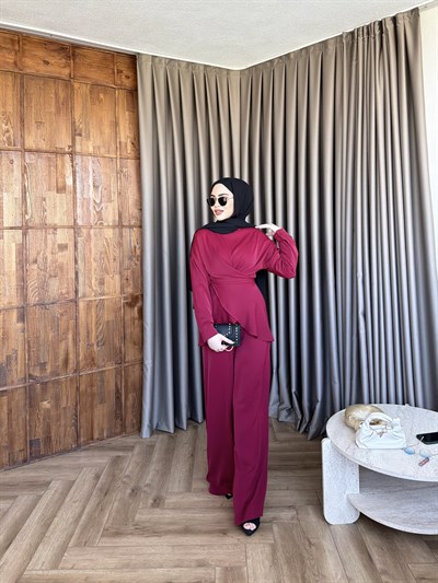 Luna Bel Bağlamalı Takım - Bordo