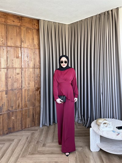 Luna Bel Bağlamalı Takım - Bordo