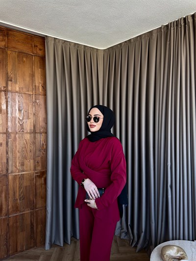 Luna Bel Bağlamalı Takım - Bordo