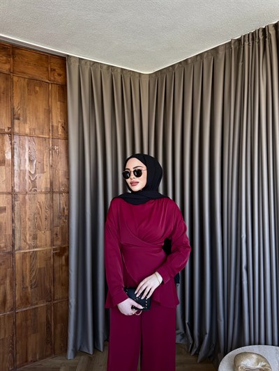 Luna Bel Bağlamalı Takım - Bordo