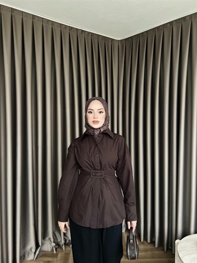 Maks Düğmeli Gömlek - Acı Kahve