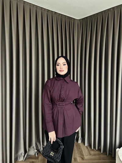 Maks Düğmeli Gömlek - Mürdüm