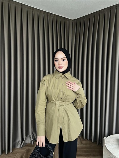 Maks Düğmeli Gömlek - Yağ Yeşili