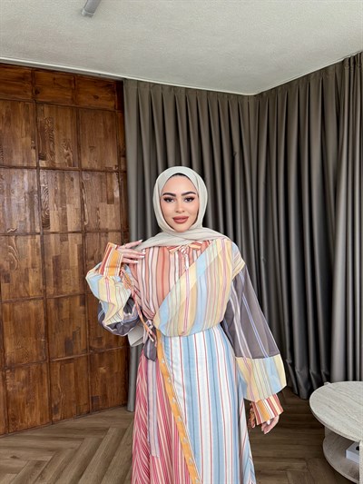 Mandalin Desenli Elbise - Oranj