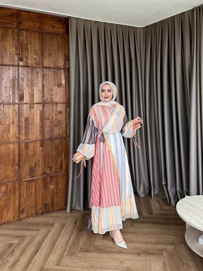 Mandalin Desenli Elbise - Oranj