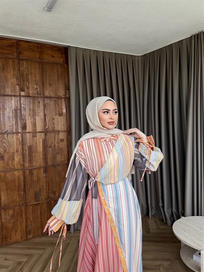 Mandalin Desenli Elbise - Oranj