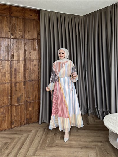 Mandalin Desenli Elbise - Oranj